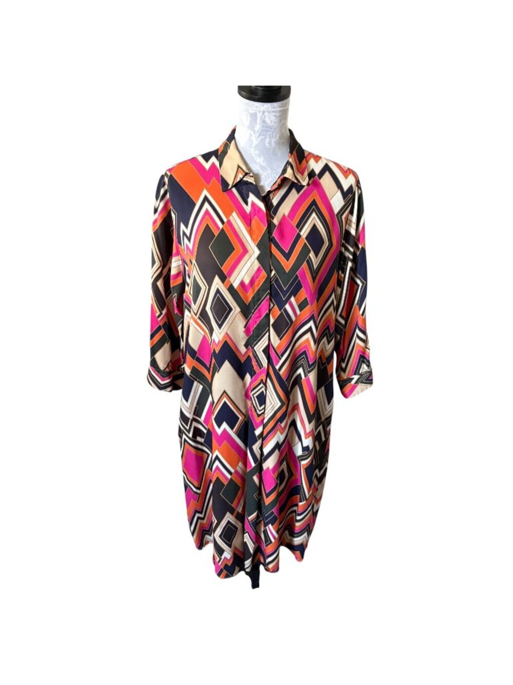 Vilagallo Womens Shirt Dress Geometric Print Long Sleeve Size 48